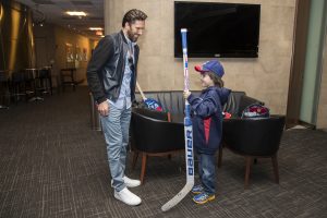 The NY Rangers practice at Madison Square Garden during the second round of the 2017 Stanley Cup Playoffs. After practice, Henrik Lundqvist meets 8 year old Jaxson.