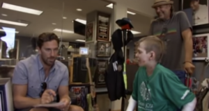 Henrik Lundqvist surprises John Hudson Dilgen, a young boy who suffers from a skin disorder. 