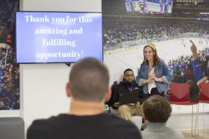 October 13, 2019: HLF Young Ambassadors present their projects to Henrik Lundqvist at Madison Square Garden.