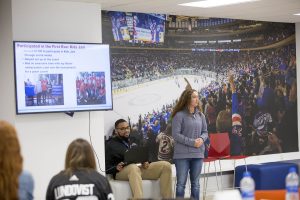 October 13, 2019: HLF Young Ambassadors present their projects to Henrik Lundqvist at Madison Square Garden.