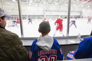 October 26, 2019: The Henrik Lundqvist Foundation, through GDF, presents a $50,000 check to Cohen Children’s Medical Center after the Rangers practice at the MSG Training Center.