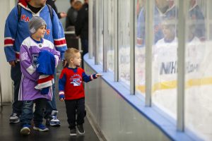 October 26, 2019: The Henrik Lundqvist Foundation, through GDF, presents a $50,000 check to Cohen Children’s Medical Center after the Rangers practice at the MSG Training Center.