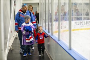 October 26, 2019: The Henrik Lundqvist Foundation, through GDF, presents a $50,000 check to Cohen Children’s Medical Center after the Rangers practice at the MSG Training Center.