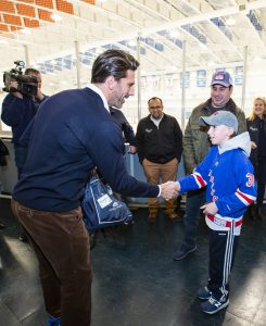 October 26, 2019: The Henrik Lundqvist Foundation, through GDF, presents a $50,000 check to Cohen Children’s Medical Center after the Rangers practice at the MSG Training Center.