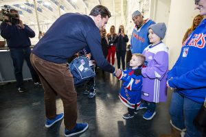 October 26, 2019: The Henrik Lundqvist Foundation, through GDF, presents a $50,000 check to Cohen Children’s Medical Center after the Rangers practice at the MSG Training Center.