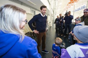 October 26, 2019: The Henrik Lundqvist Foundation, through GDF, presents a $50,000 check to Cohen Children’s Medical Center after the Rangers practice at the MSG Training Center.