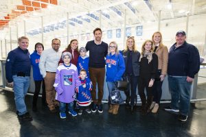 October 26, 2019: The Henrik Lundqvist Foundation, through GDF, presents a $50,000 check to Cohen Children’s Medical Center after the Rangers practice at the MSG Training Center.