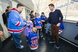 October 26, 2019: The Henrik Lundqvist Foundation, through GDF, presents a $50,000 check to Cohen Children’s Medical Center after the Rangers practice at the MSG Training Center.