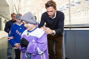 October 26, 2019: The Henrik Lundqvist Foundation, through GDF, presents a $50,000 check to Cohen Children’s Medical Center after the Rangers practice at the MSG Training Center.