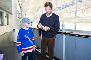 October 26, 2019: The Henrik Lundqvist Foundation, through GDF, presents a $50,000 check to Cohen Children’s Medical Center after the Rangers practice at the MSG Training Center.