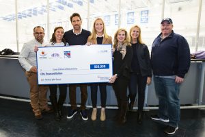 October 26, 2019: The Henrik Lundqvist Foundation, through GDF, presents a $50,000 check to Cohen Children’s Medical Center after the Rangers practice at the MSG Training Center.