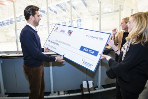 October 26, 2019: The Henrik Lundqvist Foundation, through GDF, presents a $50,000 check to Cohen Children’s Medical Center after the Rangers practice at the MSG Training Center.