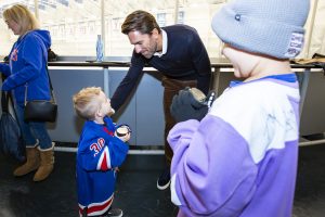 October 26, 2019: The Henrik Lundqvist Foundation, through GDF, presents a $50,000 check to Cohen Children’s Medical Center after the Rangers practice at the MSG Training Center.