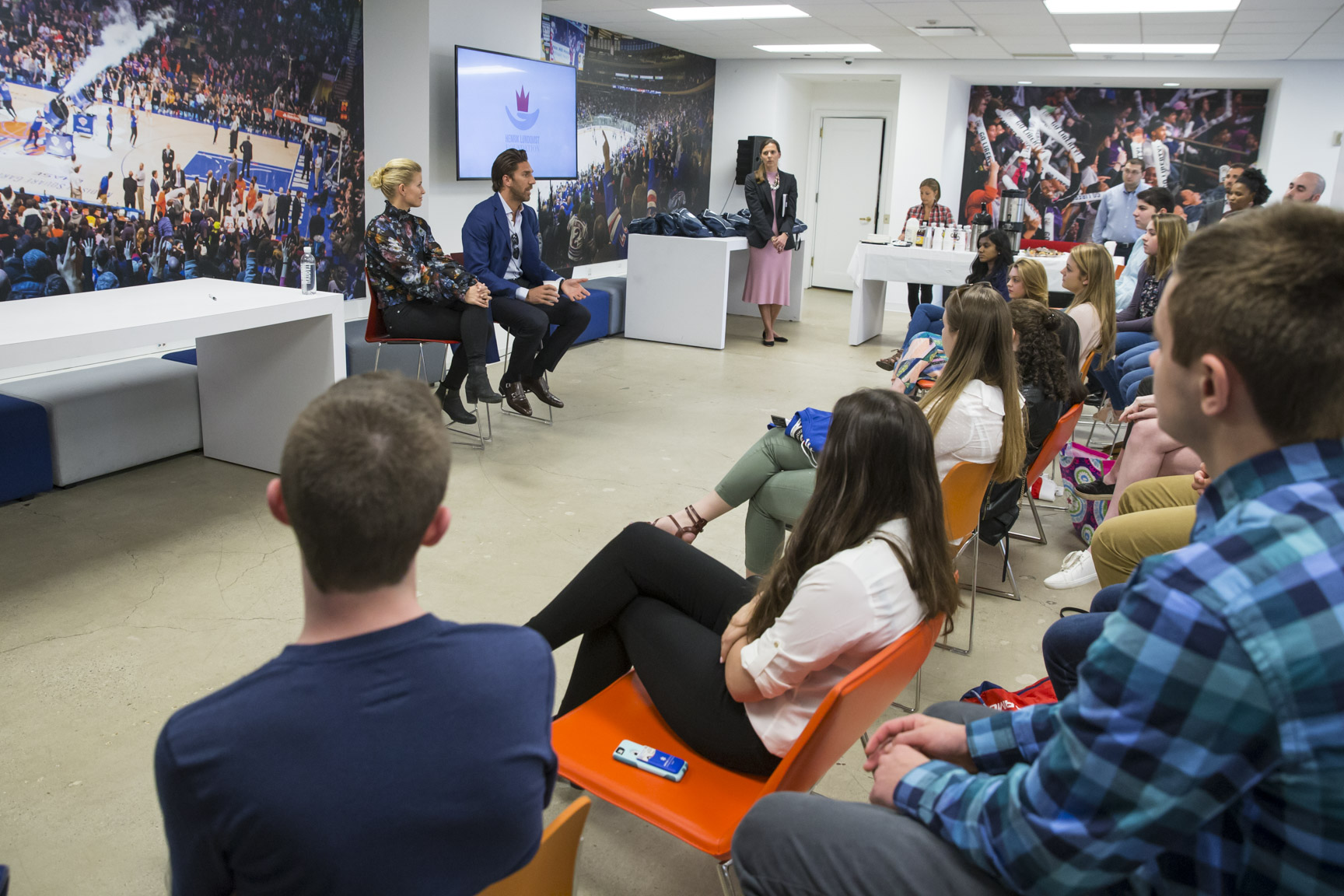 April 24, 2018: Young Ambassadors from the Henrik Lundqvist Foundation meet Henrik and Therese Lundqvist and talk about the various service projects they completed during the year.