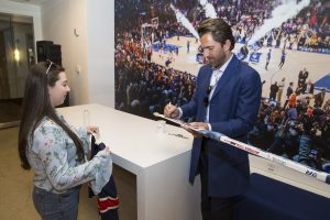 April 24, 2018: Young Ambassadors from the Henrik Lundqvist Foundation meet Henrik and Therese Lundqvist and talk about the various service projects they completed during the year.